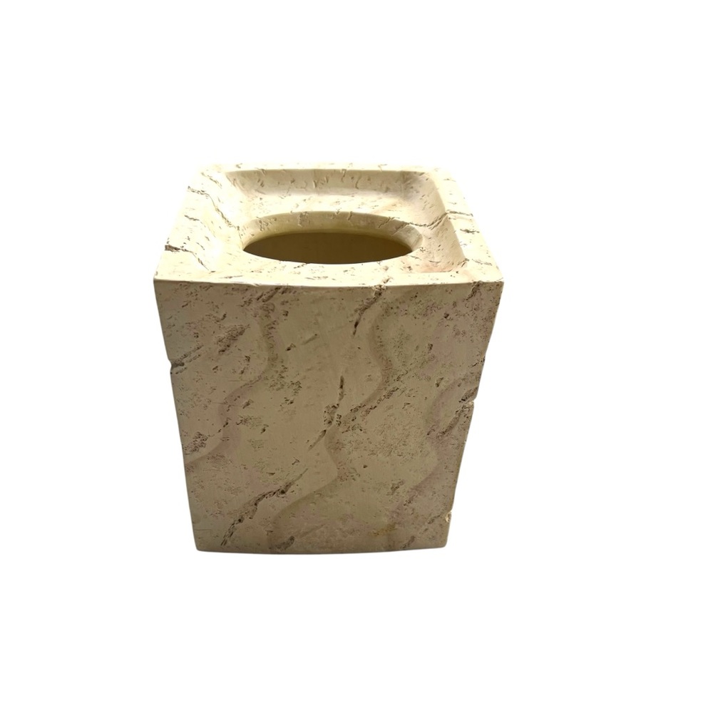 Faux Stone Tissue Box Cover Beige Square Handpainted Rustic Bathroom Decor